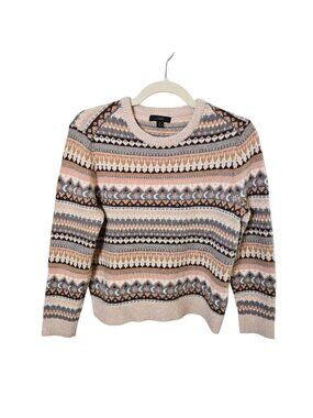 J. Crew Lambswool Blend Fair Aisle Cropped Crewneck Sweater Size Small